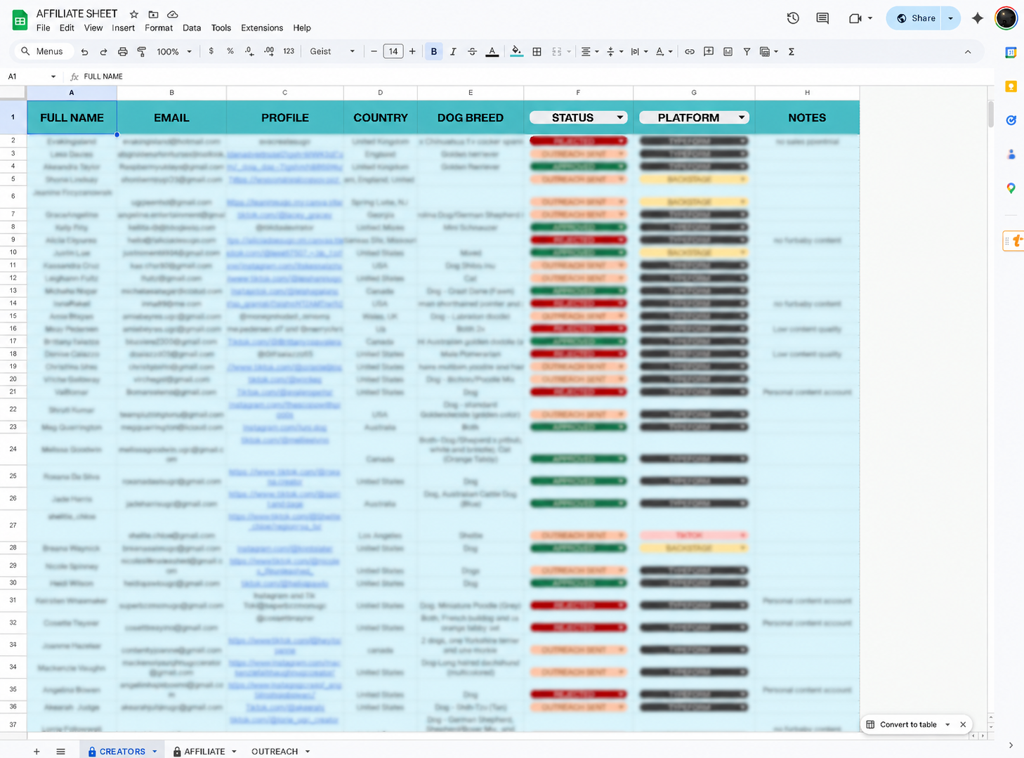 Creator intake automation screenshot