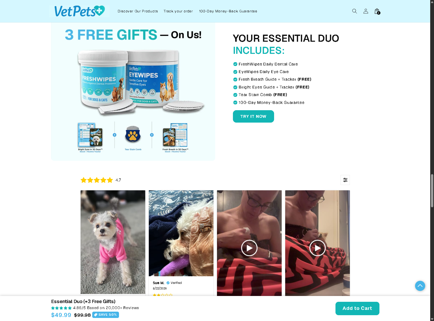 VetPets Essential Duo complete system showcase with educational guides, trackers, and 100-day money-back guarantee