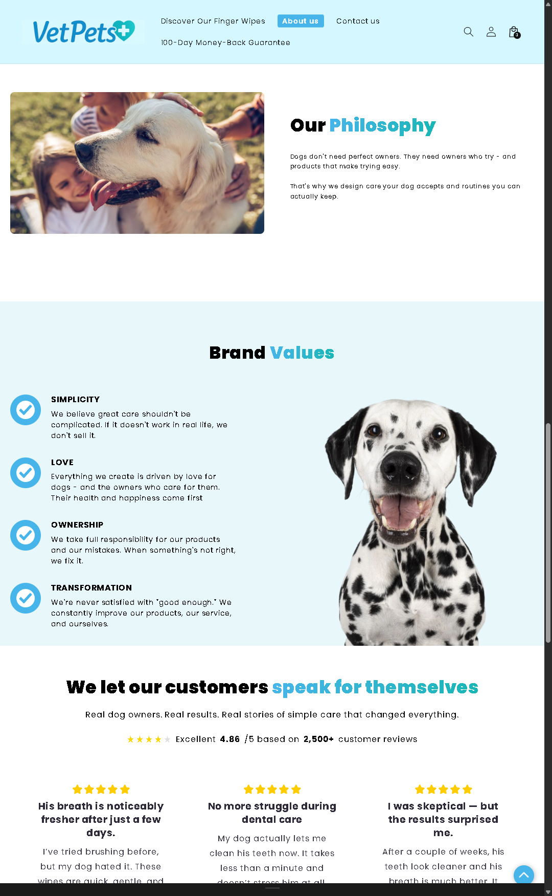 VetPets homepage section screenshot
